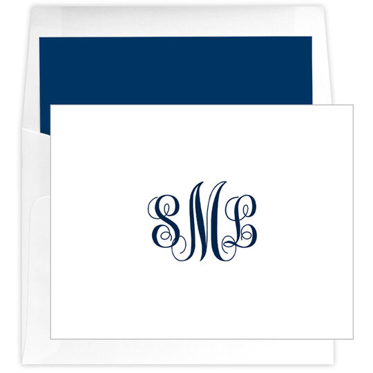 Script Monogram Folded Note Cards - Raised Ink